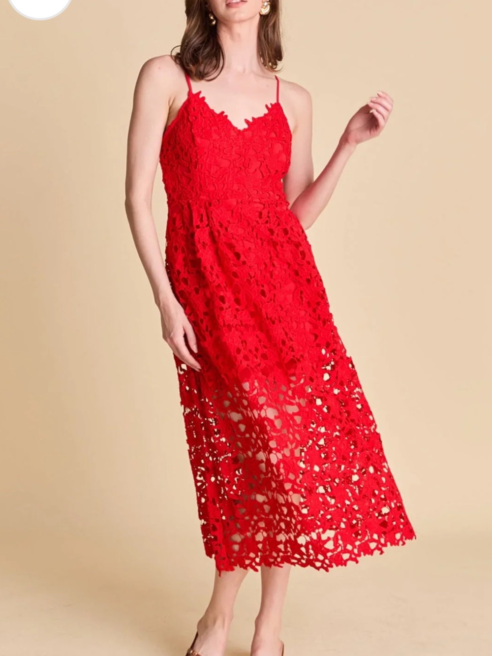 Astr Red Lace Midi Dress with Spaghetti Straps